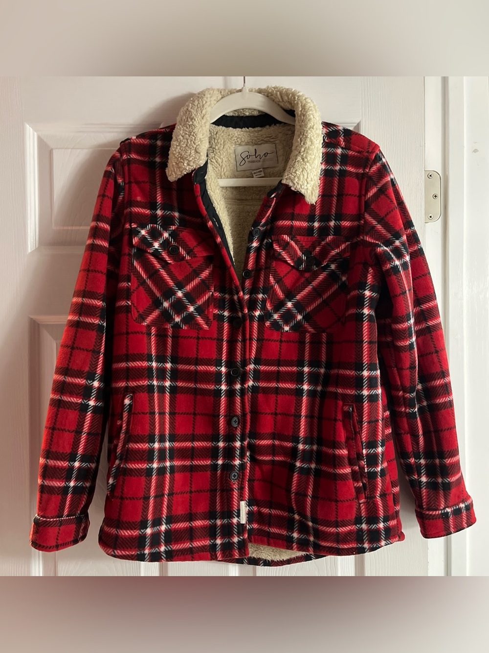 Costco Plaid Sherpa Jacket in Red & Black Size Medium Like New
